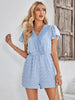 Swiss Dot  Trim Flutter Sleeve Romper with Pockets Trendsi