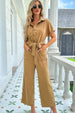 Tie Belt Buttoned Short Sleeve Collared Neck Jumpsuit Trendsi