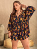 Floral Tie Neck Balloon Sleeve Romper Trendsi