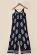Printed V-Neck Sleeveless Jumpsuit Trendsi