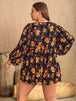 Floral Tie Neck Balloon Sleeve Romper Trendsi