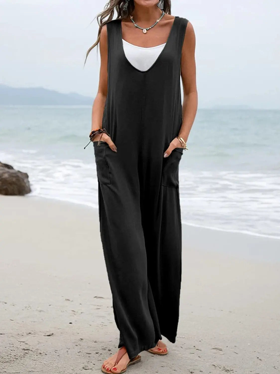 Wide Strap Jumpsuit with Pockets Trendsi