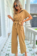 Tie Belt Buttoned Short Sleeve Collared Neck Jumpsuit Trendsi