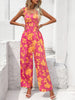 Floral Square Neck  Tie Back Jumpsuit Trendsi
