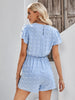 Swiss Dot  Trim Flutter Sleeve Romper with Pockets Trendsi