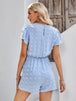 Swiss Dot  Trim Flutter Sleeve Romper with Pockets Trendsi