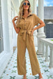 Tie Belt Buttoned Short Sleeve Collared Neck Jumpsuit Trendsi
