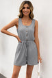 Buttoned Round Neck Sleeveless Romper Trendsi