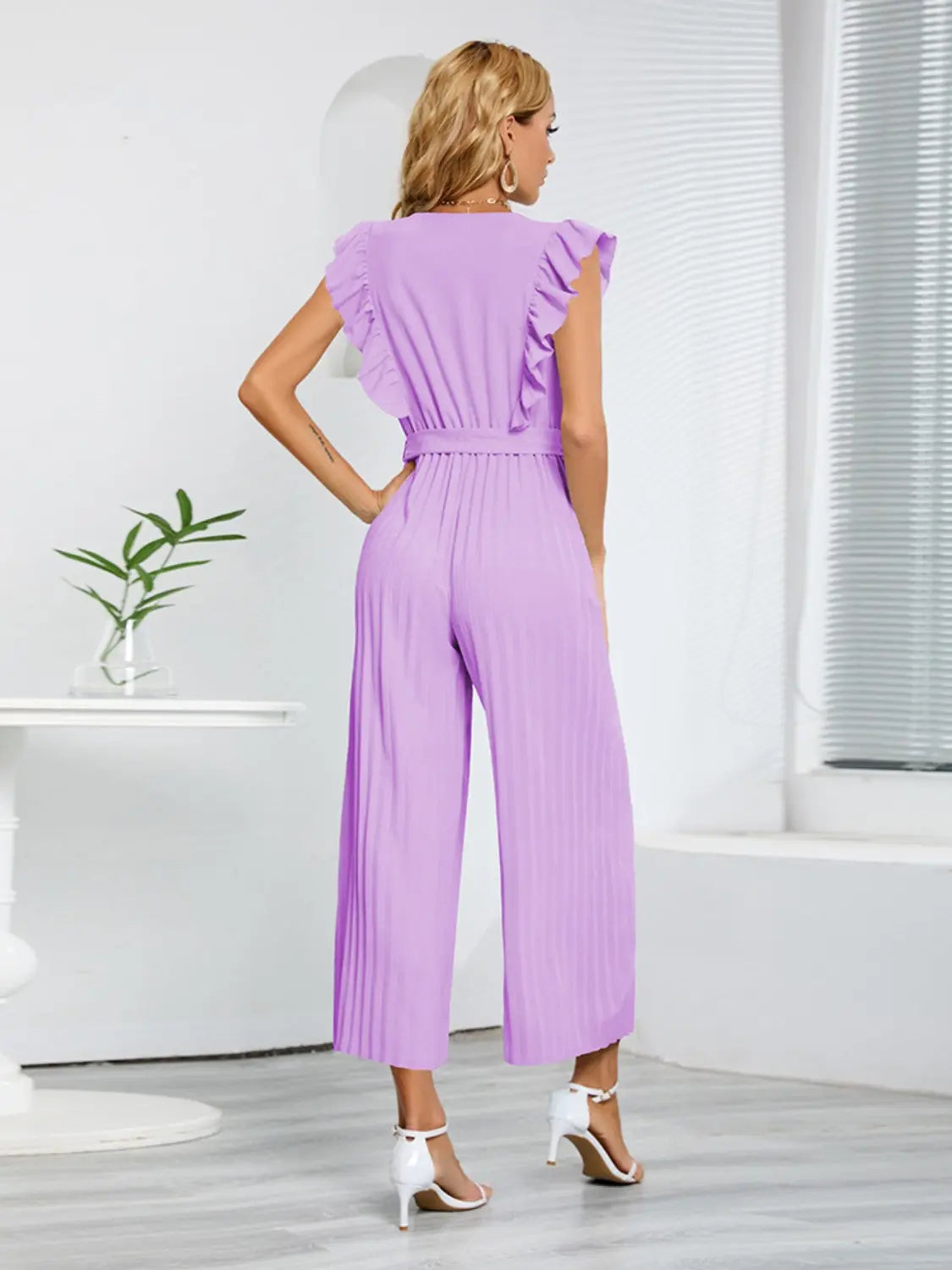 Ruffled Surplice Cap Sleeve Jumpsuit Trendsi