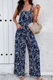 Printed Wide Strap Jumpsuit with Pockets Trendsi