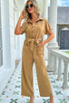 Tie Belt Buttoned Short Sleeve Collared Neck Jumpsuit Trendsi