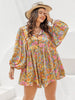Floral Tie Neck Balloon Sleeve Romper Trendsi