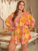 Floral Tie Neck Balloon Sleeve Romper Trendsi