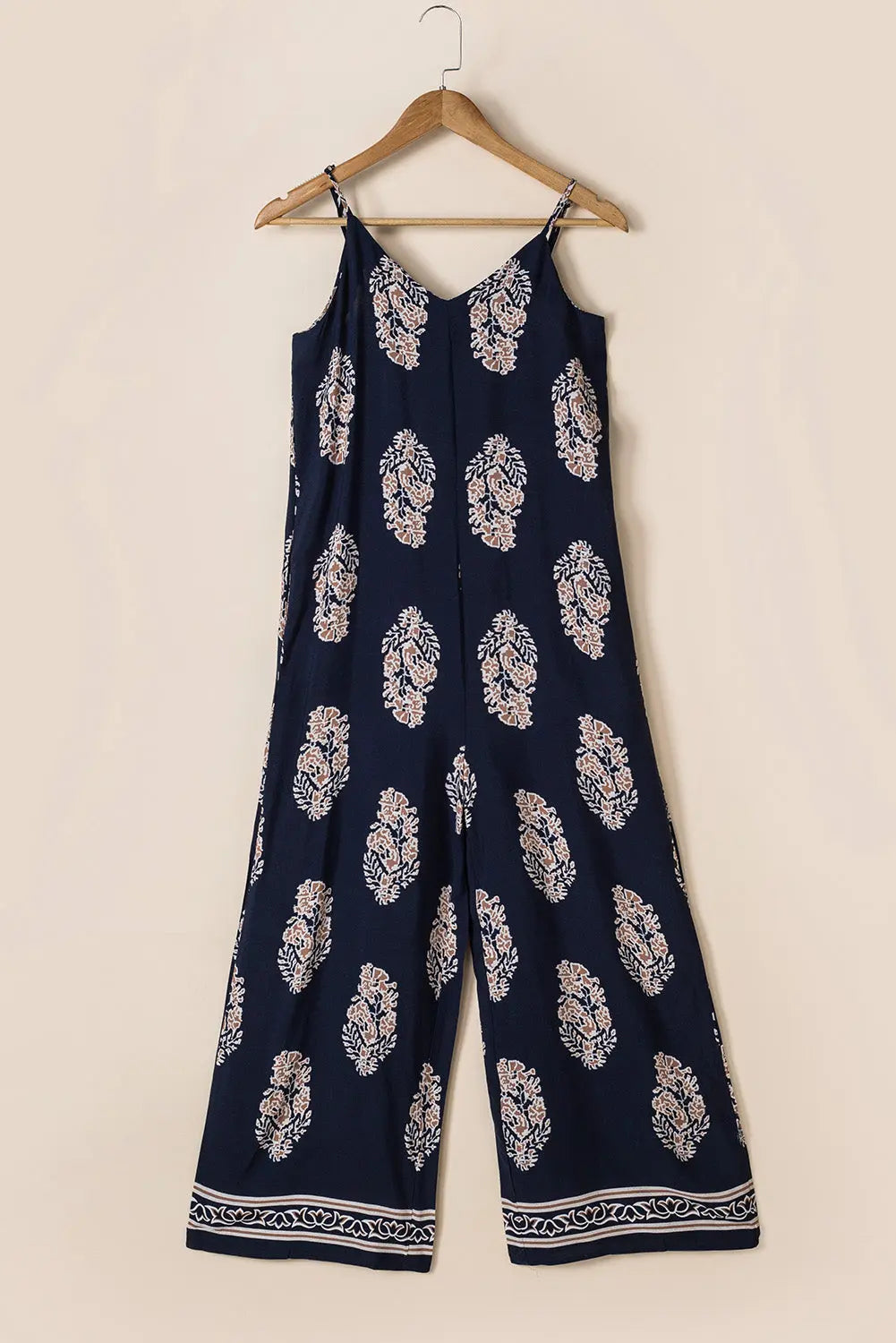 Printed V-Neck Sleeveless Jumpsuit Trendsi