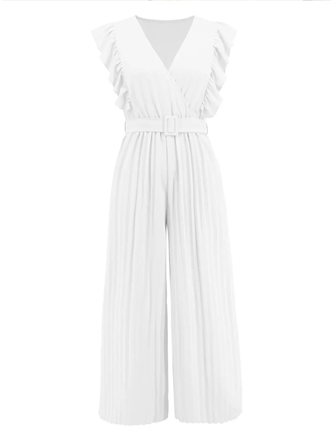 Ruffled Surplice Cap Sleeve Jumpsuit Trendsi