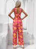 Floral Square Neck  Tie Back Jumpsuit Trendsi