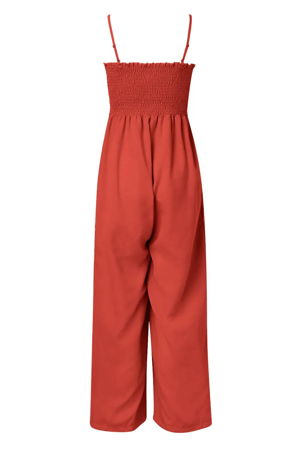 Smocked Spaghetti Strap Wide Leg Jumpsuit Trendsi