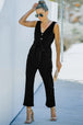 V-Neck Tie Waist Sleeveless Jumpsuit Trendsi