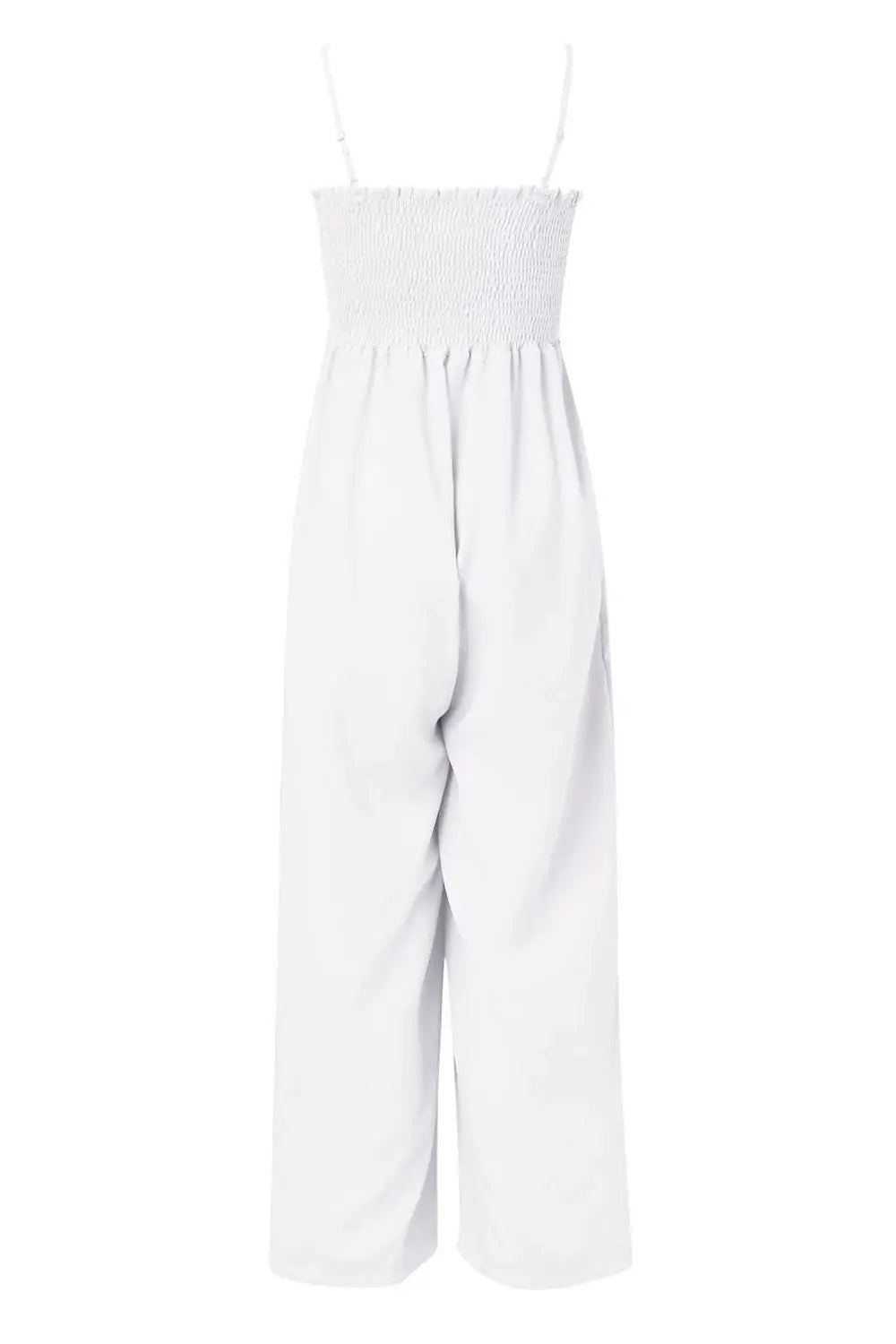 Smocked Spaghetti Strap Wide Leg Jumpsuit Trendsi