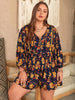 Floral Tie Neck Balloon Sleeve Romper Trendsi