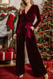 BazaarBey Tie Waist Long Sleeve Wide Leg Jumpsuit
