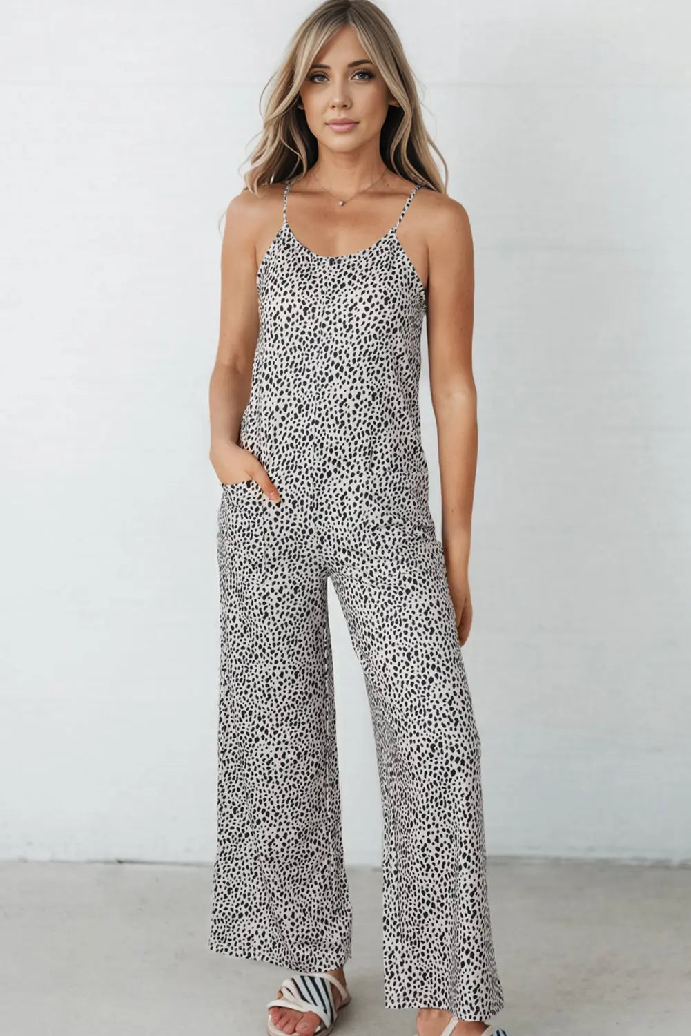 BazaarBey Printed Spaghetti Strap Jumpsuit with Pockets