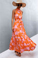 Printed Sleeveless Tie Waist Maxi Dress Bazaarbey