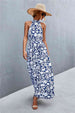 Printed Sleeveless Tie Waist Maxi Dress Bazaarbey