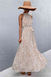 Printed Sleeveless Tie Waist Maxi Dress Bazaarbey
