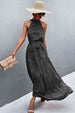 Printed Sleeveless Tie Waist Maxi Dress Bazaarbey