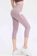 Wide Waistband Cropped Active Leggings with Pockets Bazaarbey