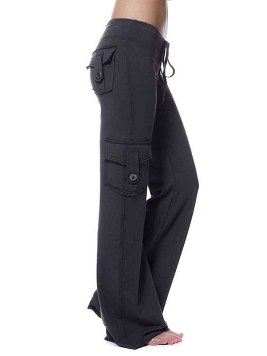 Mid Waist Pants with Pockets Bazaarbey