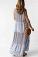 Mixed Print Tie-Neck Sleeveless Maxi Dress Bazaarbey