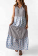Mixed Print Tie-Neck Sleeveless Maxi Dress Bazaarbey