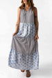 Mixed Print Tie-Neck Sleeveless Maxi Dress Bazaarbey