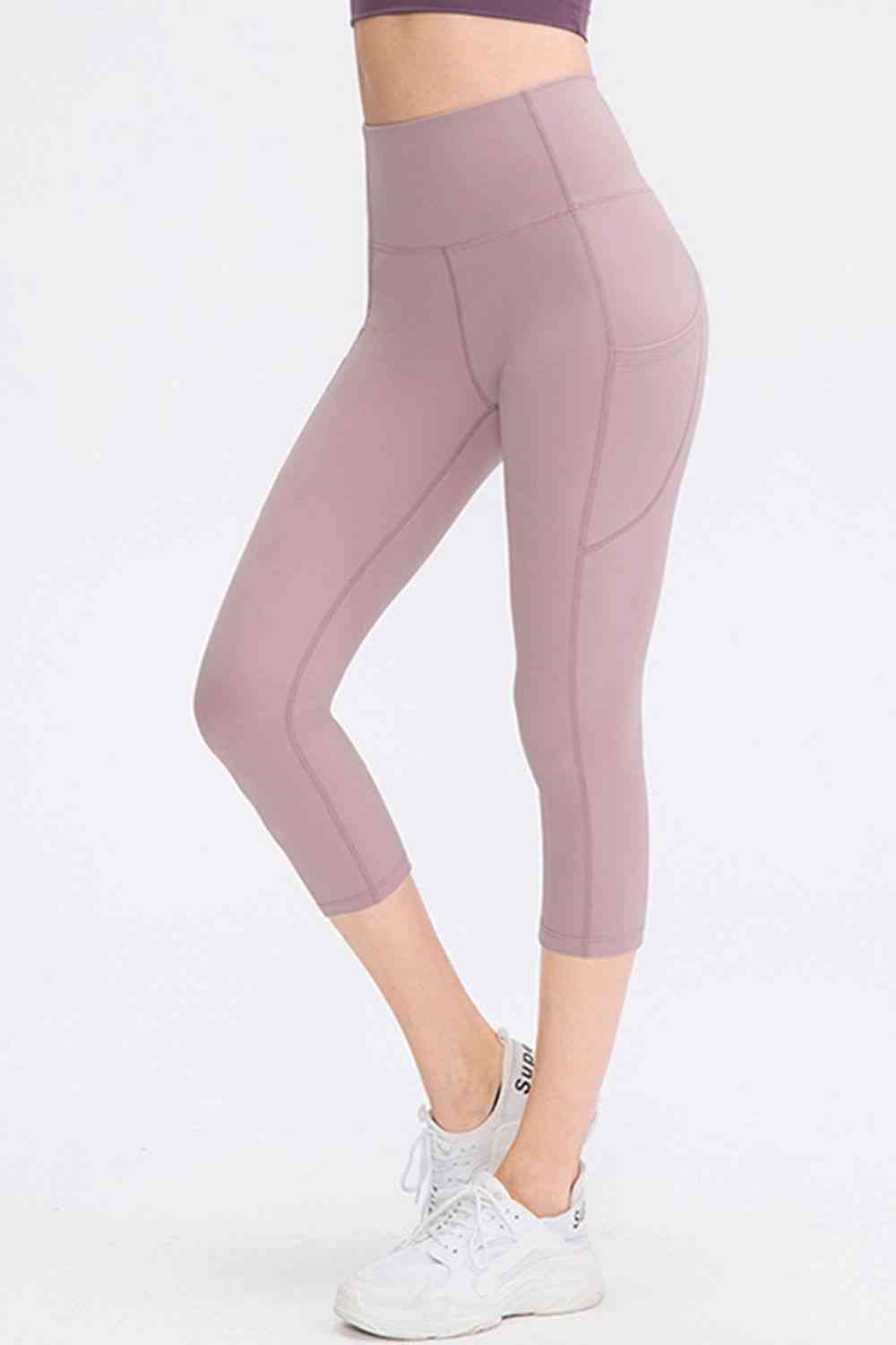 Wide Waistband Cropped Active Leggings with Pockets Bazaarbey