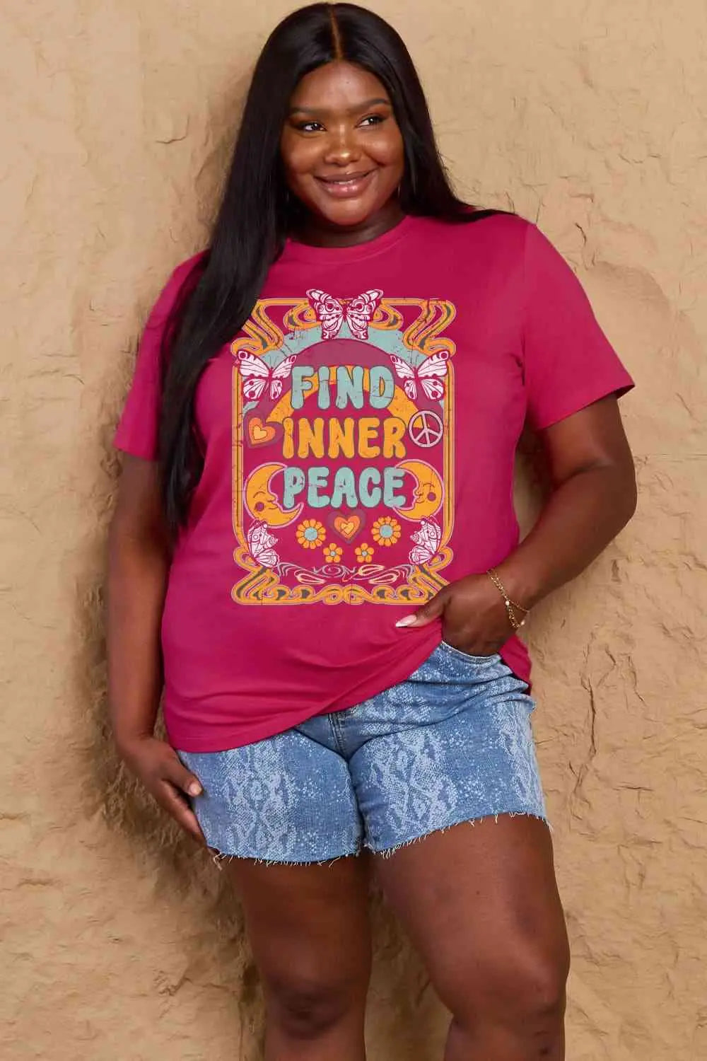 Full Size FIND INNER PEACE Graphic Cotton T-Shirt Bazaarbey