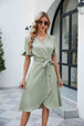 Tie Waist Flutter Sleeve Surplice Dress Bazaarbey