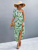Printed Tie Waist One Shoulder Maxi Dress Bazaarbey