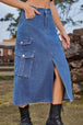Slit Front Midi Denim Skirt with Pockets Trendsi