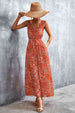 Printed V-Neck Tie Waist Maxi Dress Bazaarbey
