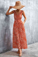 Printed V-Neck Tie Waist Maxi Dress Bazaarbey