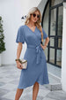 Tie Waist Flutter Sleeve Surplice Dress Bazaarbey