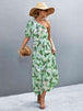 Printed Tie Waist One Shoulder Maxi Dress Bazaarbey