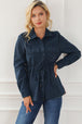 Button Up Drawstring Collared Neck Jacket Trendsi
