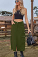 Slit Front Midi Denim Skirt with Pockets Trendsi