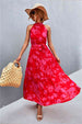 Printed Sleeveless Tie Waist Maxi Dress Bazaarbey