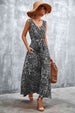 Printed V-Neck Tie Waist Maxi Dress Bazaarbey