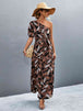 Printed Tie Waist One Shoulder Maxi Dress Bazaarbey