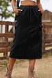 Drawstring Waist Slit Denim Skirt Bazaarbey